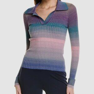 NWOT Diane von Furstenberg Space Dye Ribbed Metallic Polo Collared Top Size XS